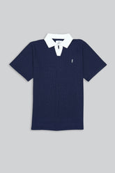 Navy Textured Collar Polo Shirt