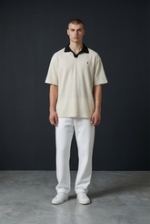 Beige Textured Collar Polo Shirt