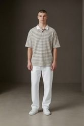 Stripe Polo Shirt Textured Collar ( AMR5 )