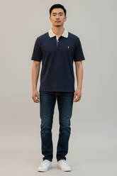 Navy Textured Collar Polo Shirt