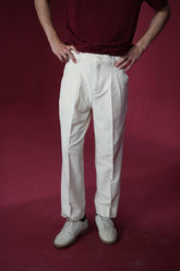 White Double Pleated Twill Pants
