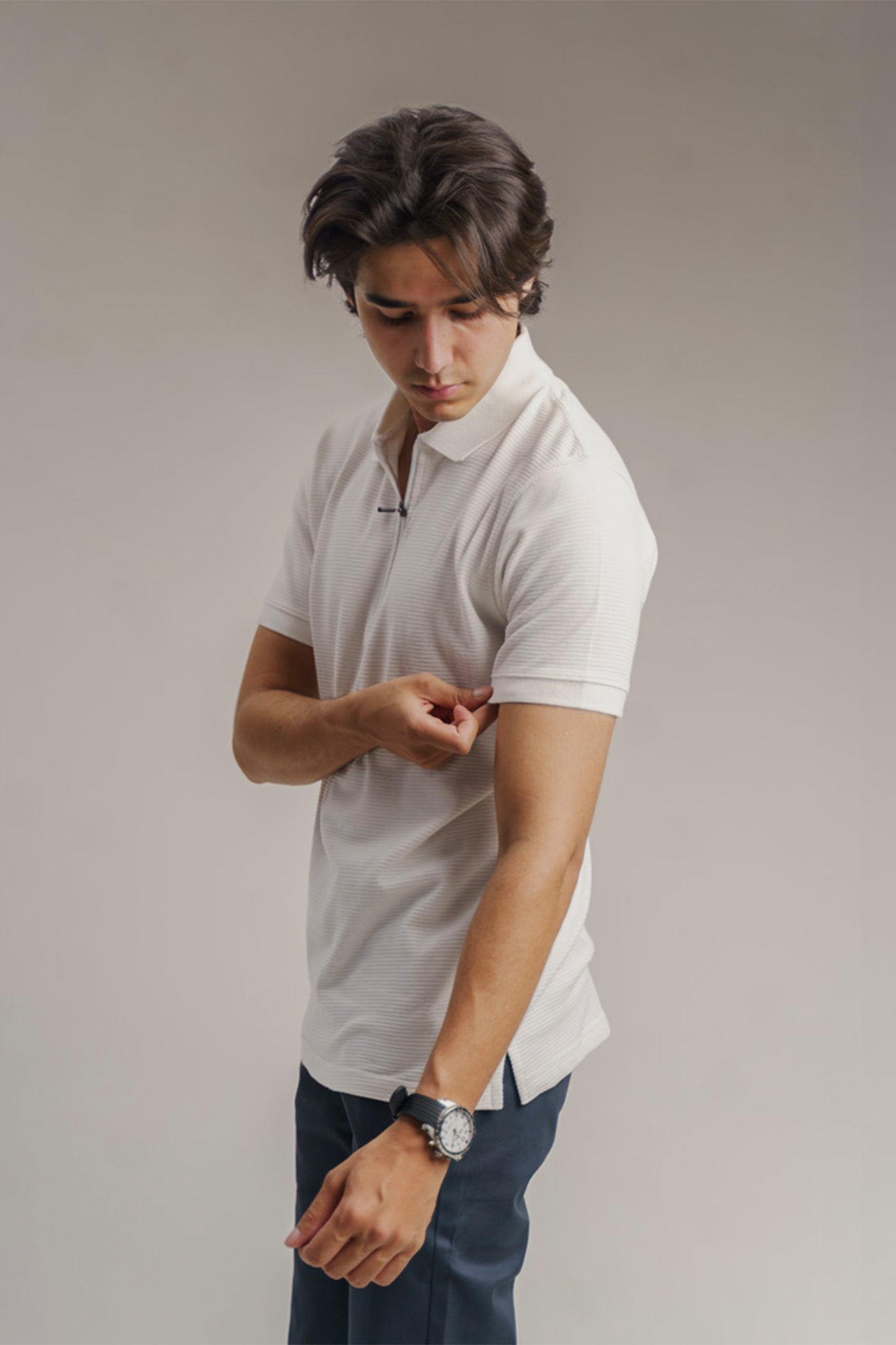 Quarter Zipper Polo White