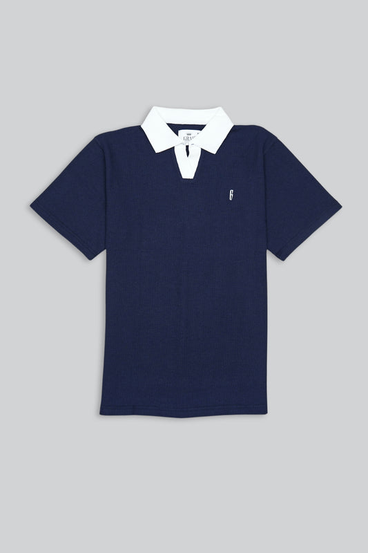 Navy Textured Collar Polo Shirt