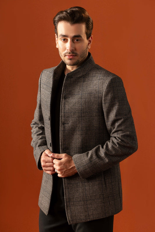 Short Wool Checkered Coat