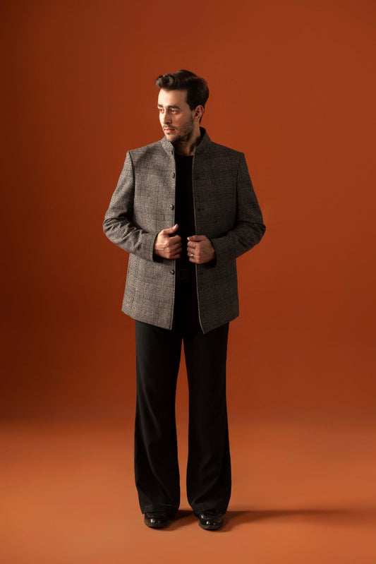 Short Wool Checkered Coat