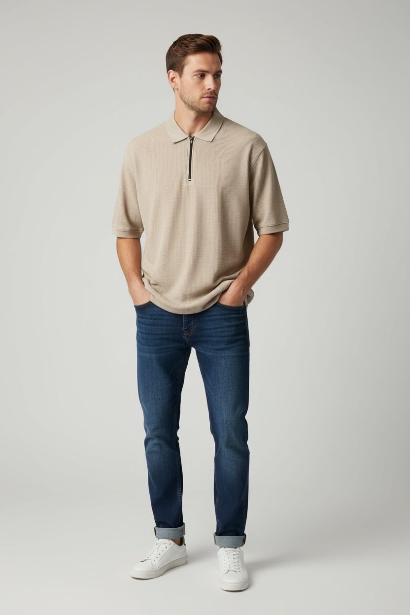 Beige Quater zipper ( AMR3 )
