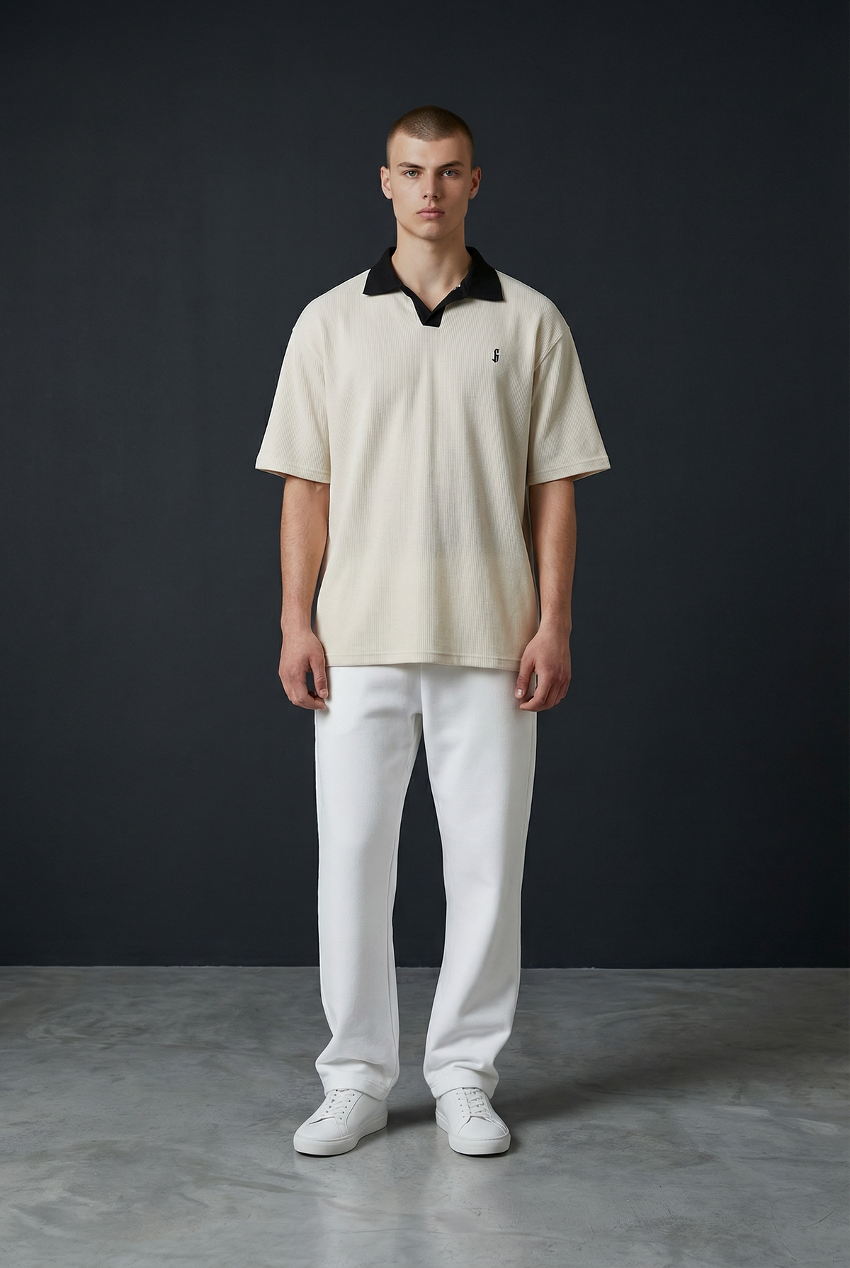 Beige Textured Collar Polo Shirt