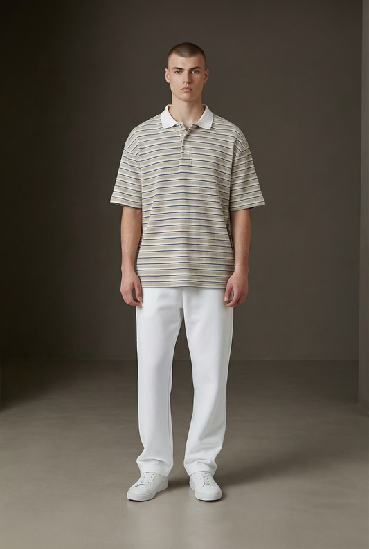 Stripe Polo Shirt Textured Collar  ( AMR5 )