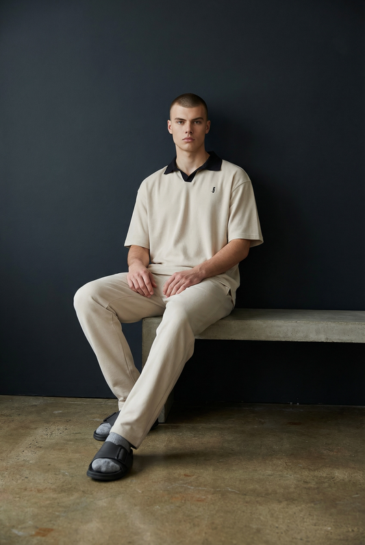 Beige Textured Collar Polo Shirt  ( AMR 4 )
