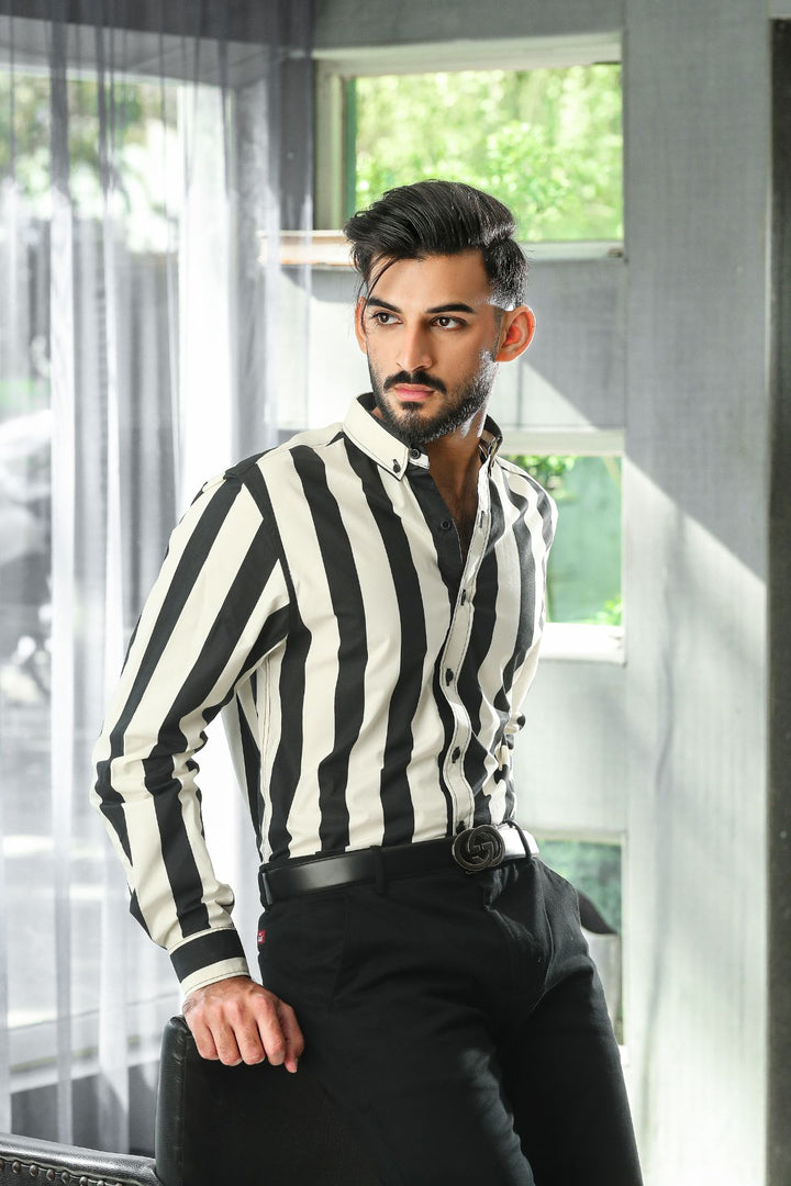 Strip Black and White Casual Shirt  BASIT-17