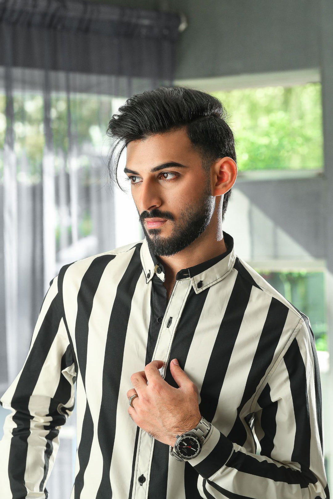 Strip Black and White Casual Shirt  BASIT-17