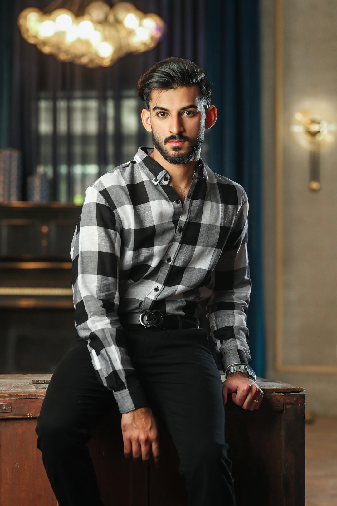 Classic Black & White Check Casual Shirt BASIT-5