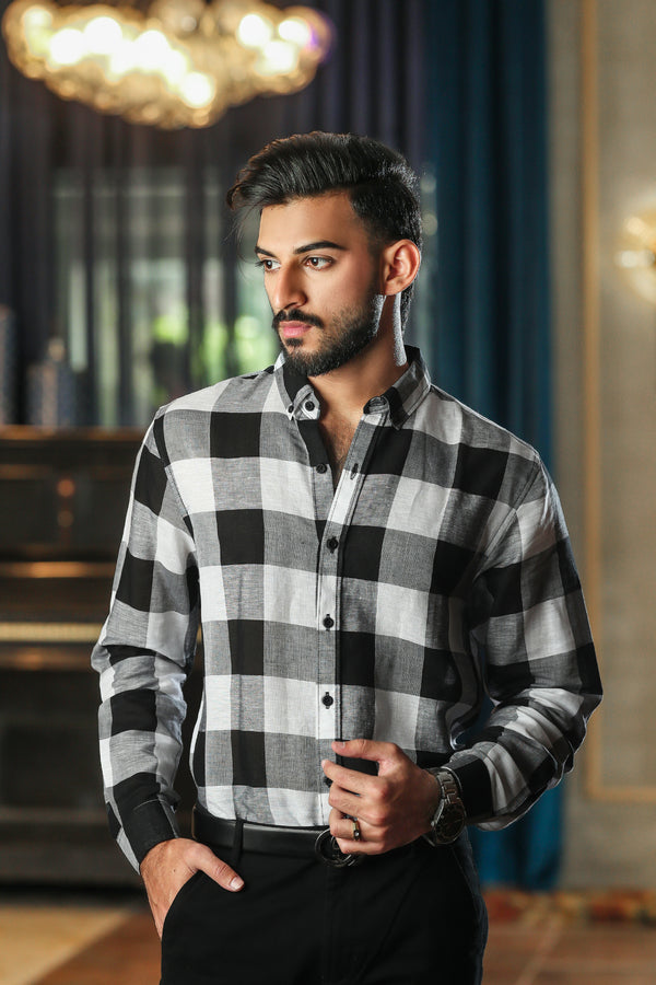 Classic Black & White Check Casual Shirt BASIT-5