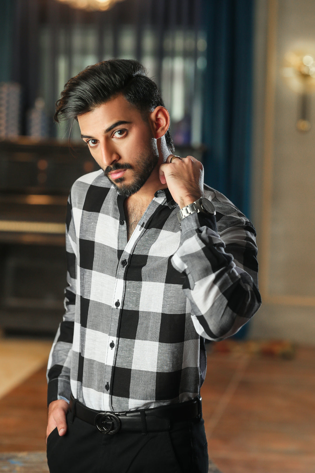 Classic Black & White Check Casual Shirt BASIT-5