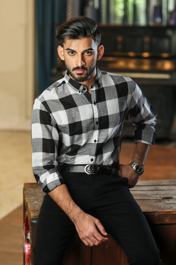 Classic Black & White Check Casual Shirt BASIT-5