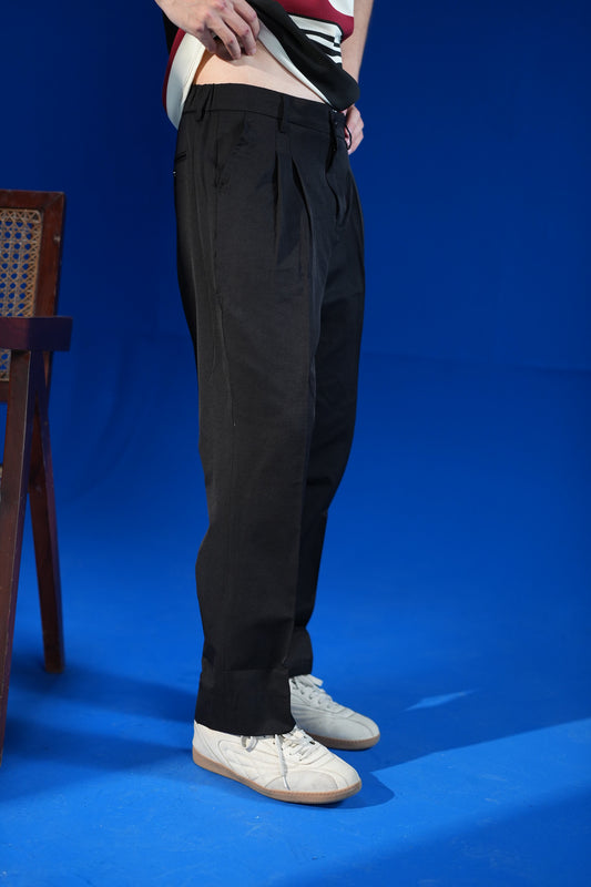 Black Double Pleated Twill Pants