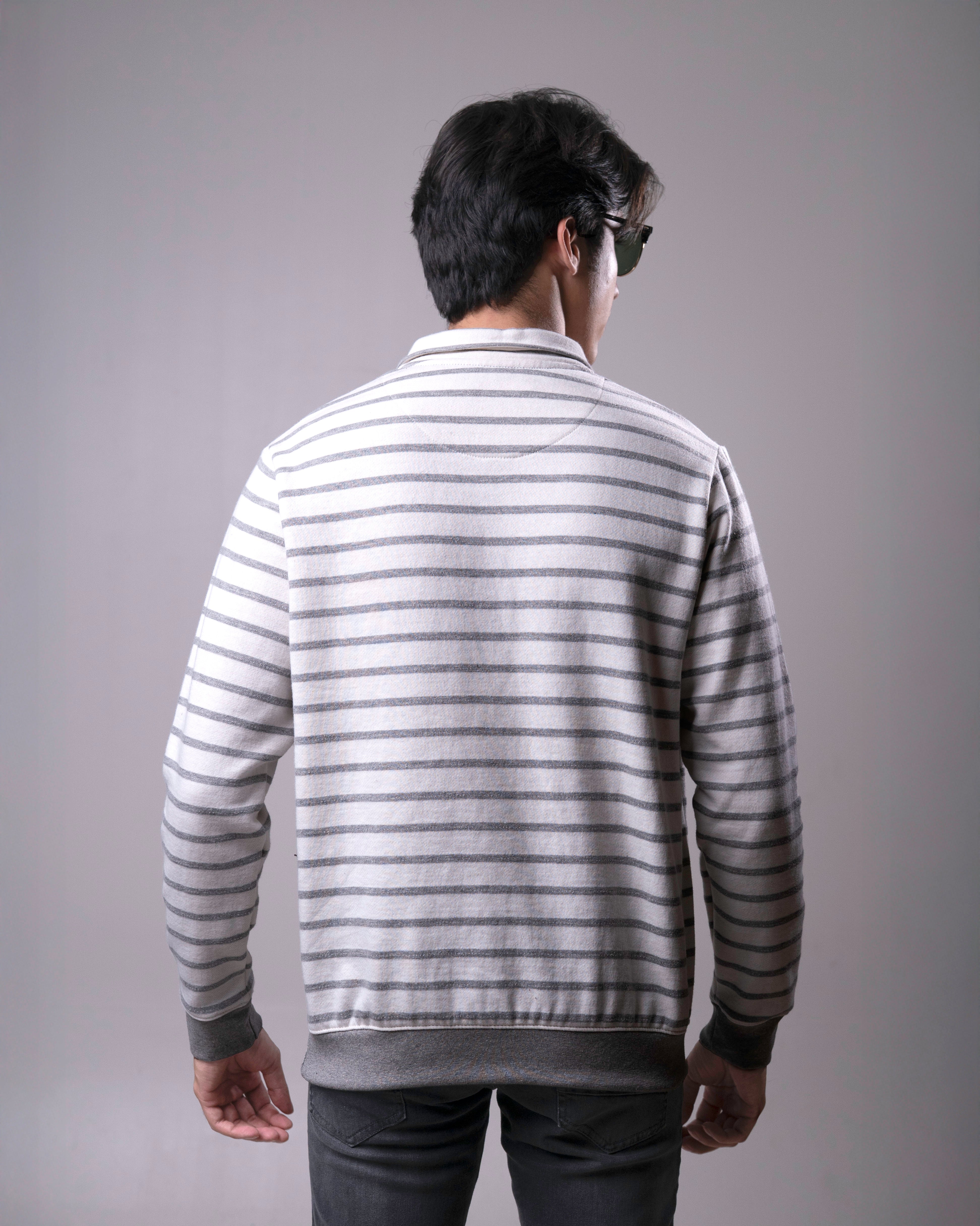 Men Fleece Striped Polo Shirt
